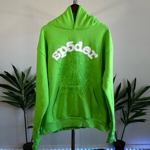 Sp5der OG Web Rhinestone Hoodie Slime Green